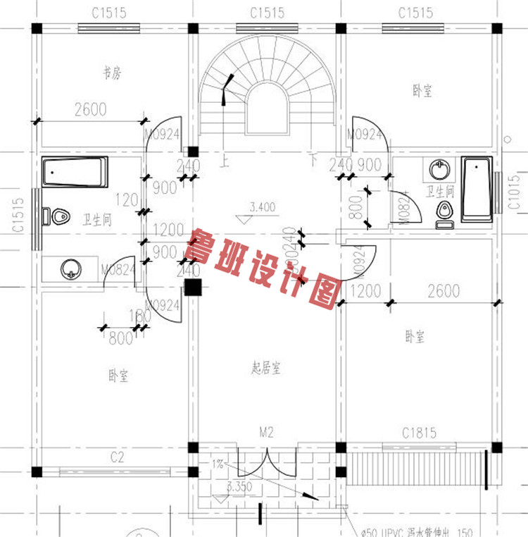 130平三层别墅设计二层户型图