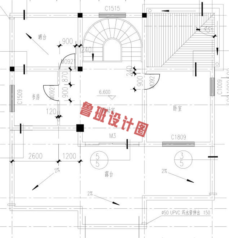 130平三层别墅设计三层户型图