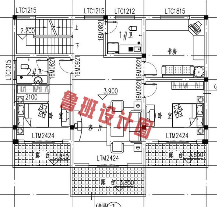 三层别墅设计二层户型图