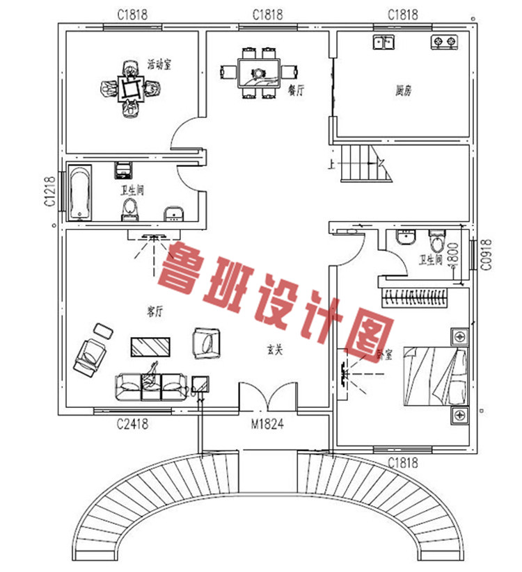 复式三层半别墅设计二层户型图