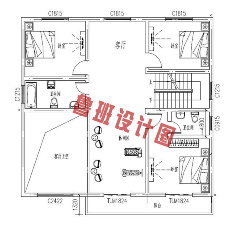 复式三层半别墅设计三层户型图