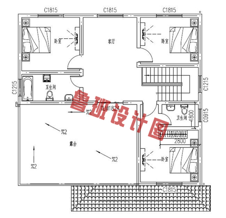 复式三层半别墅设计四层户型图