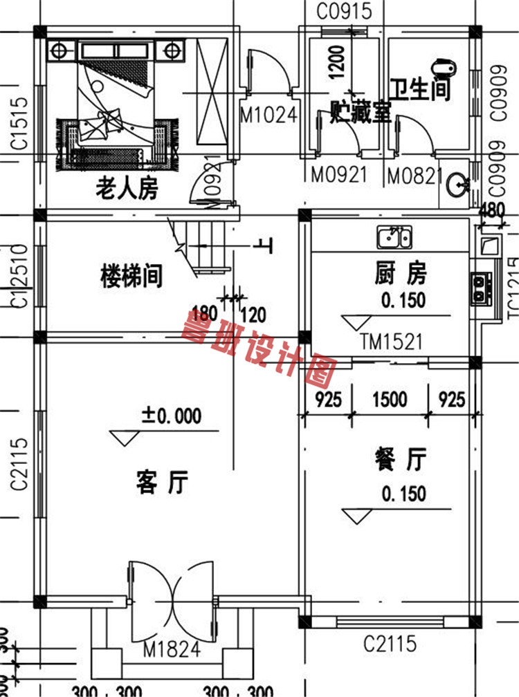 三层砖混结构私人独栋别墅设计一层户型图