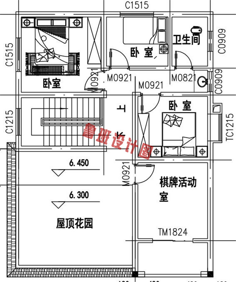 三层砖混结构私人独栋别墅设计三层户型图