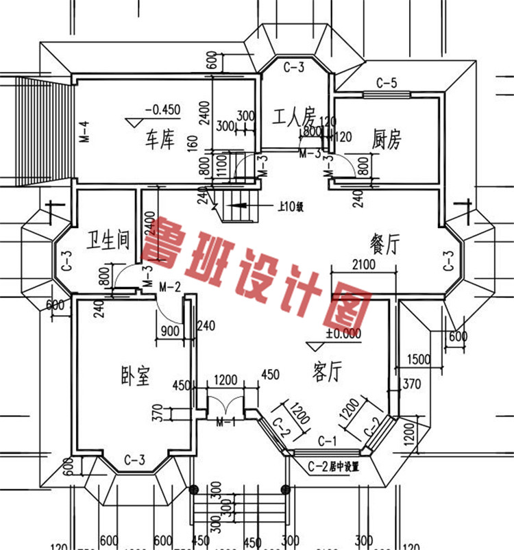 现代简约三层别墅设计一层户型图