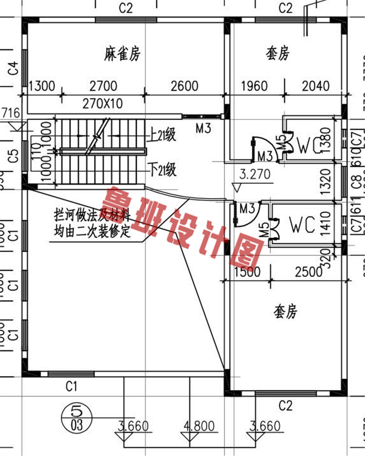 欧式三层别墅自建房屋设计二层户型图