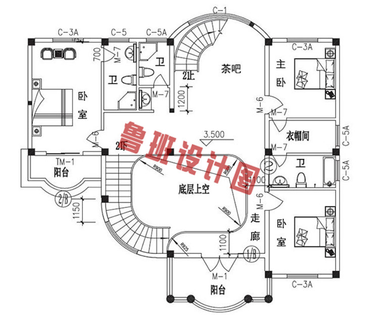 豪华欧式小楼设计二层户型图