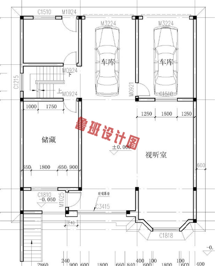 农村三层半别墅自建房屋设计架空层户型图