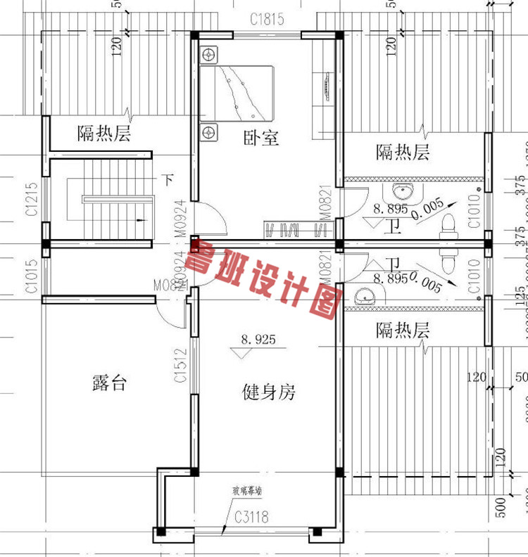 农村三层半别墅自建房屋设计三层户型图