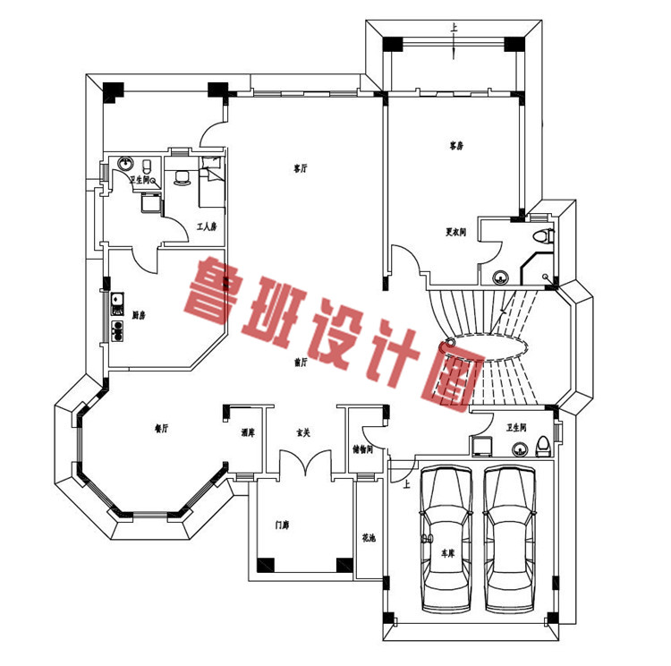 带双车库三层别墅设计一层户型图