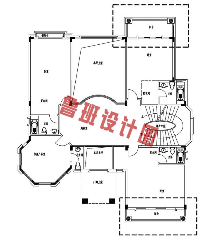 带双车库三层别墅设计二层户型图