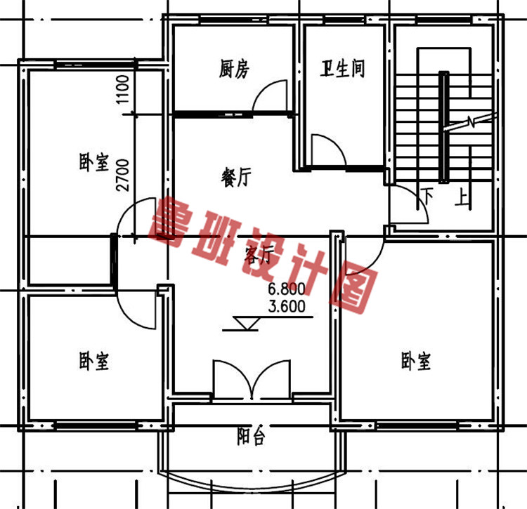 100平农村三层别墅房屋设计二层户型图