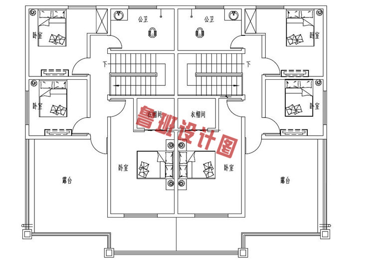 占地210平兄弟三层双拼小别墅设计三层户型图