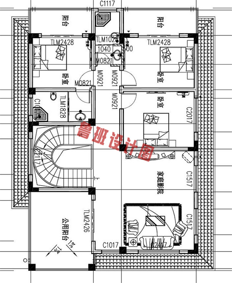 四层欧式别墅自建房设计三层户型图