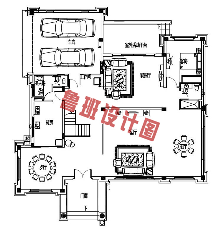 乡村高档欧式别墅设计一层户型图