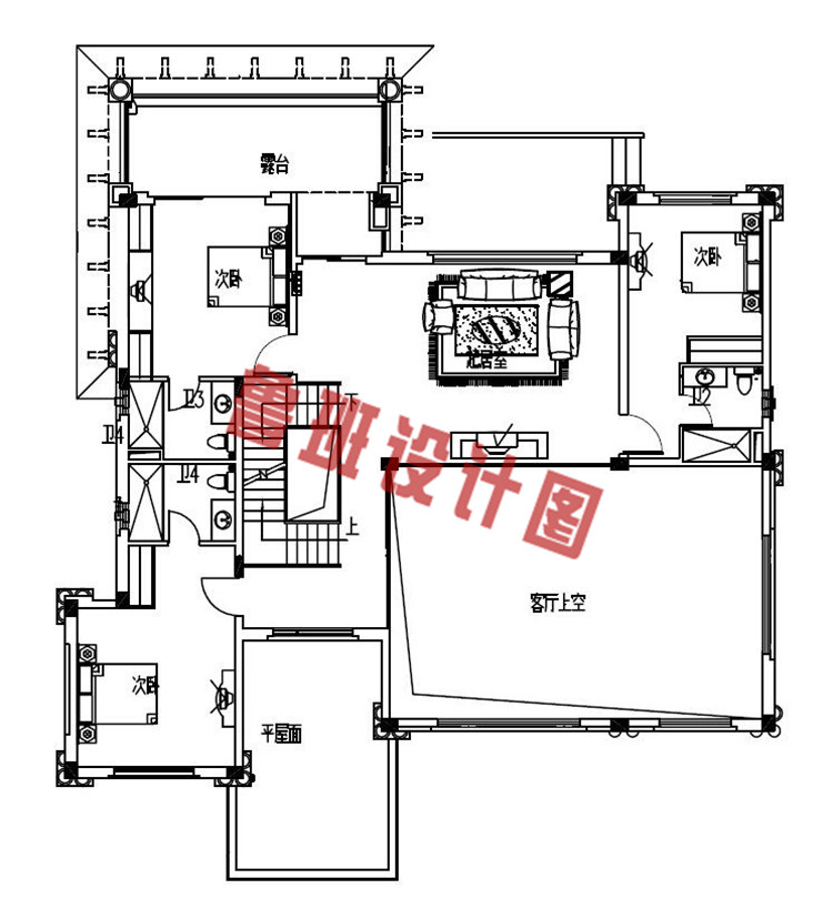 乡村高档欧式别墅设计二层户型图