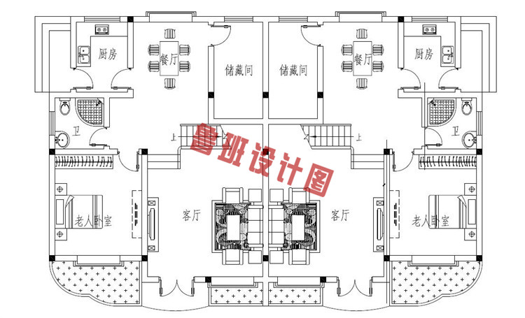 造价不高的兄弟三层双拼设计一层户型图