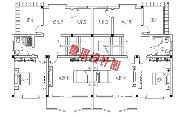 造价不高的兄弟三层双拼设计二层户型图