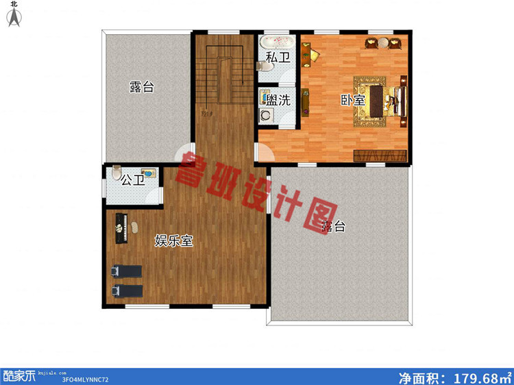 挑空客厅四层别墅设计四层户型图