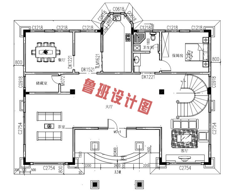 豪华大气四层别墅设计一层户型图