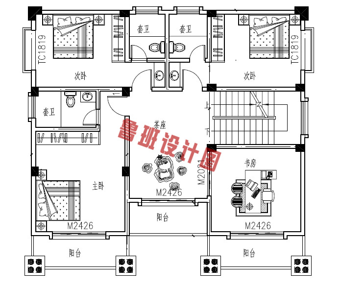 新农村四层复式小楼设计三层户型图