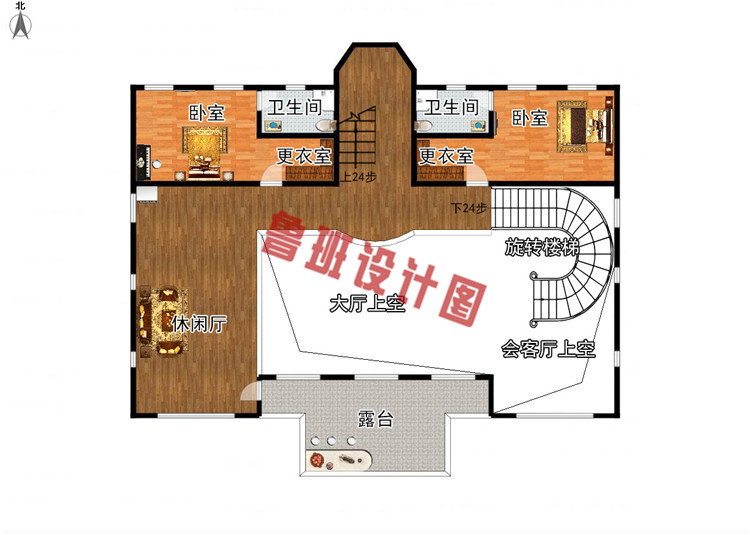 260平大户型四层别墅设计二层户型图