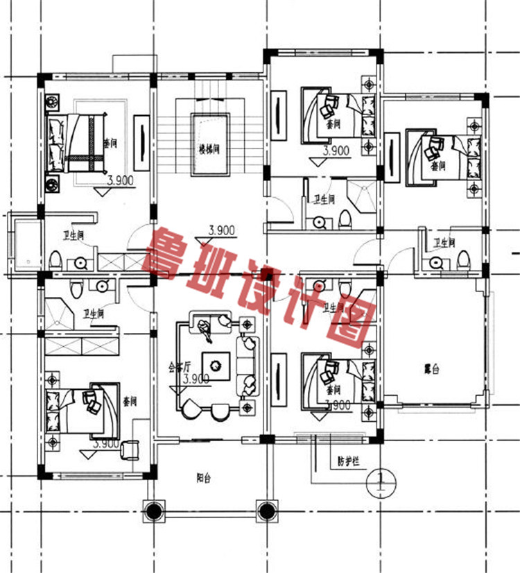 新农村四层别墅设计二层户型图