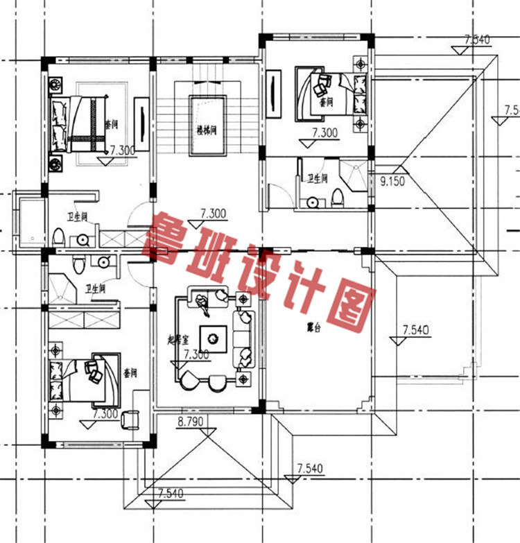 新农村四层别墅设计三层户型图