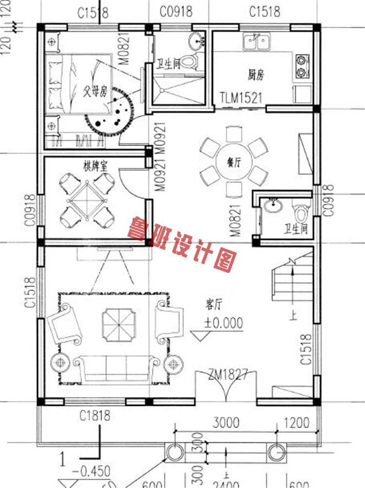 农村四层别墅设计一层户型图