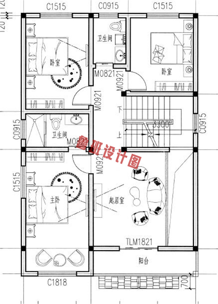 农村四层别墅设计二层户型图