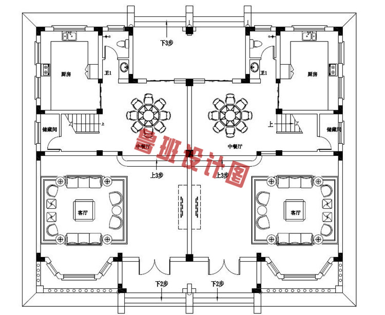 豪华欧式三层双拼自建房屋推荐一层户型图