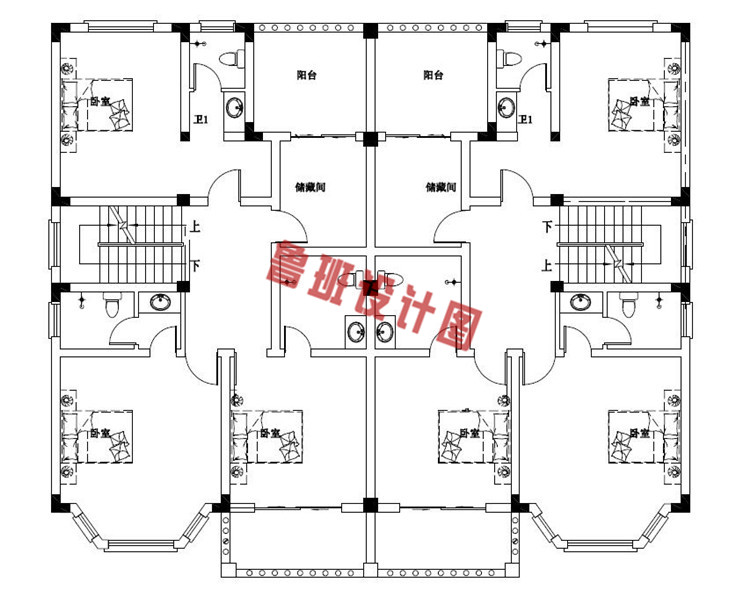 豪华欧式三层双拼自建房屋推荐二层户型图