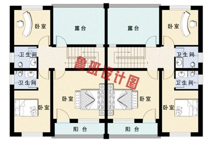 造价低的兄弟自建二层双拼别墅设计二层户型图