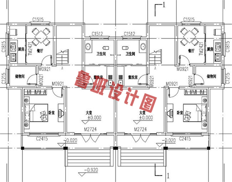 乡村质朴三层双拼别墅房屋设计一层户型图