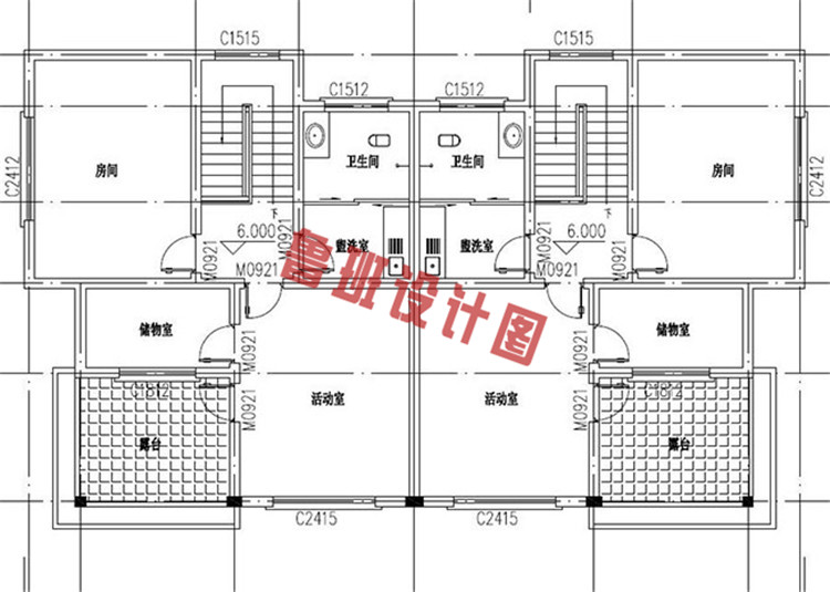 乡村质朴三层双拼别墅房屋设计三层户型图