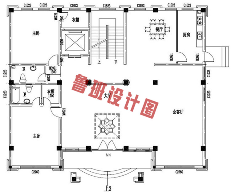 100万四层复式自建房屋设计一层户型图