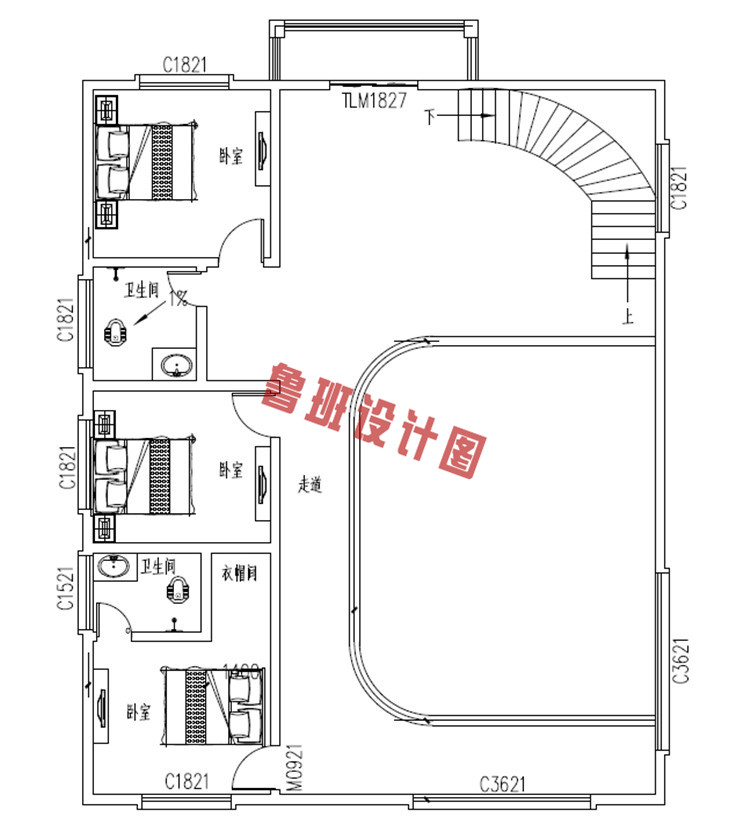 四层框架结构别墅设计二层户型图