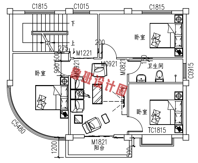 小户型四层别墅设计三层户型图