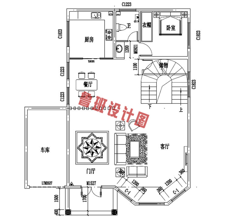 欧式风格四层自建房设计一层户型图