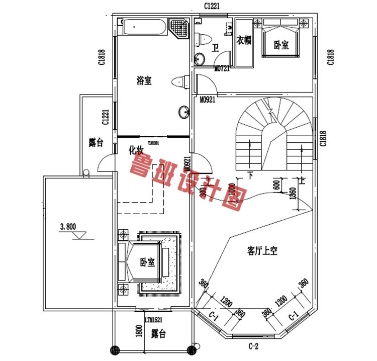 欧式风格四层自建房设计二层户型图