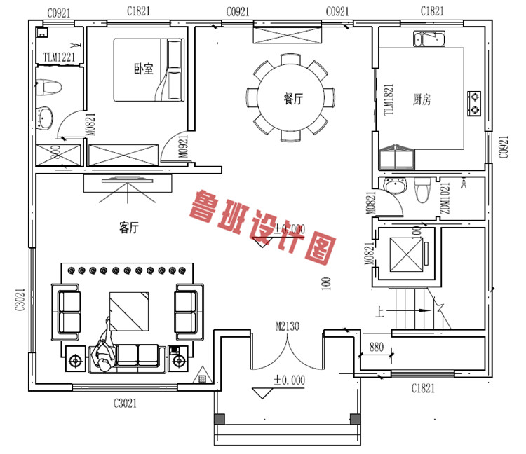 50万高端四层住宅设计一层户型图