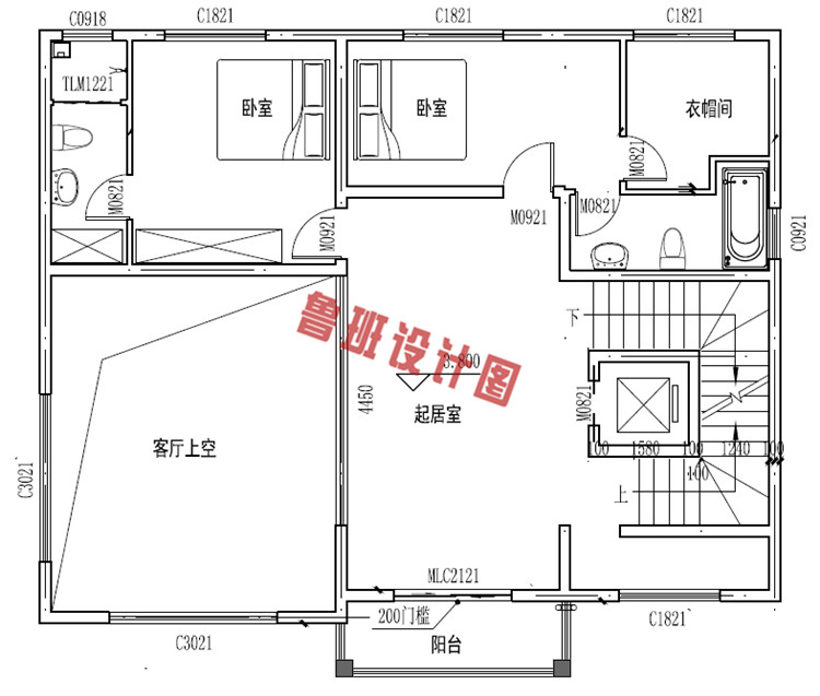 50万高端四层住宅设计二层户型图