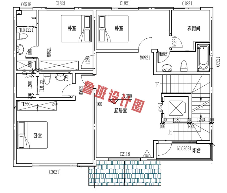 50万高端四层住宅设计三层户型图