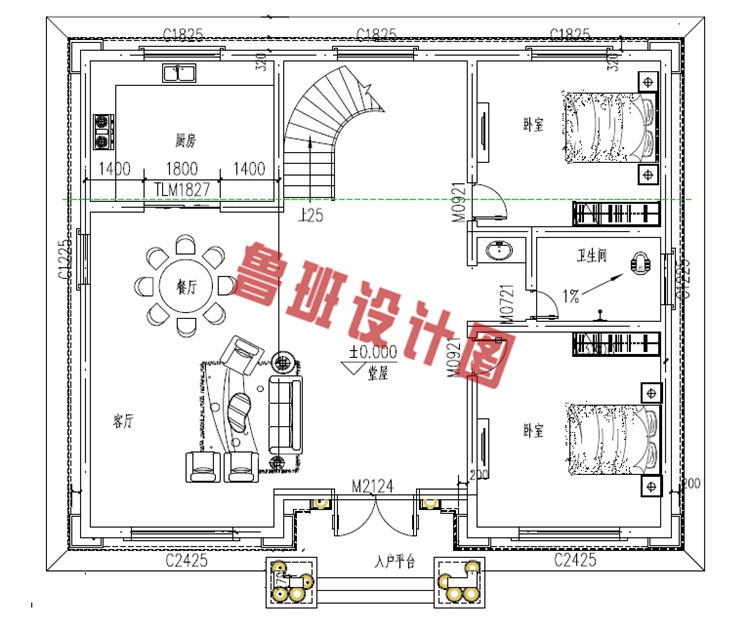 农村四层别墅自建房屋设计一层户型图