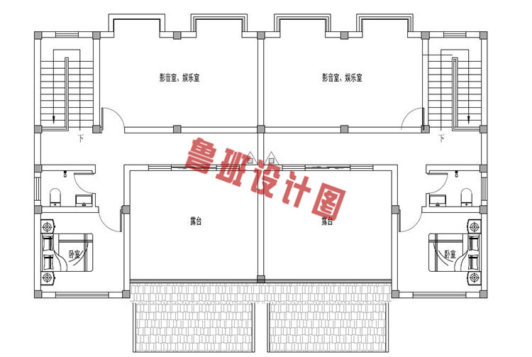 180平兄弟三层双拼别墅设计三层户型图