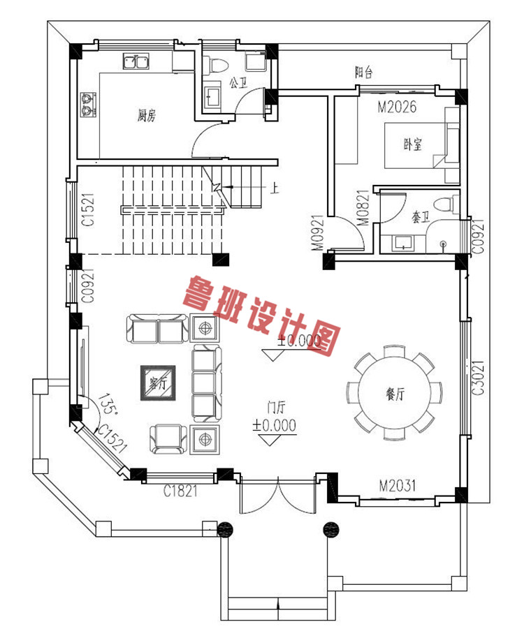 简约实用四层欧式自建房别墅设计一层户型图