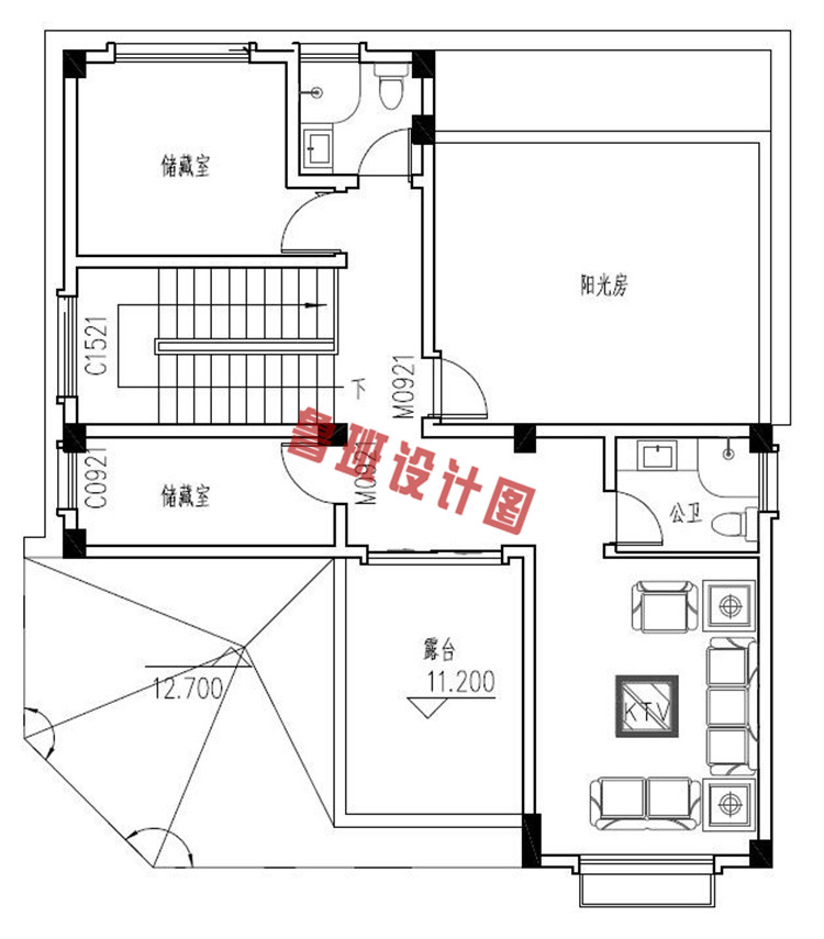 简约实用四层欧式自建房别墅设计四层户型图