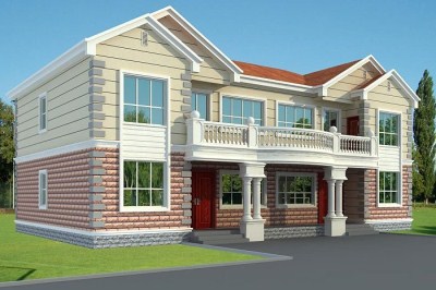 精美新农村二层复式带阁楼双拼别墅设计图，经典美式风格