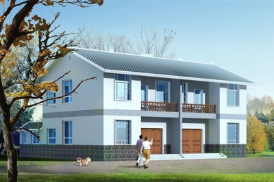 带院子乡村两层双拼小别墅房屋设计图，结构简单，施工容易