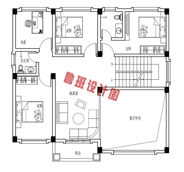 四层农村复式楼房设计二层户型图